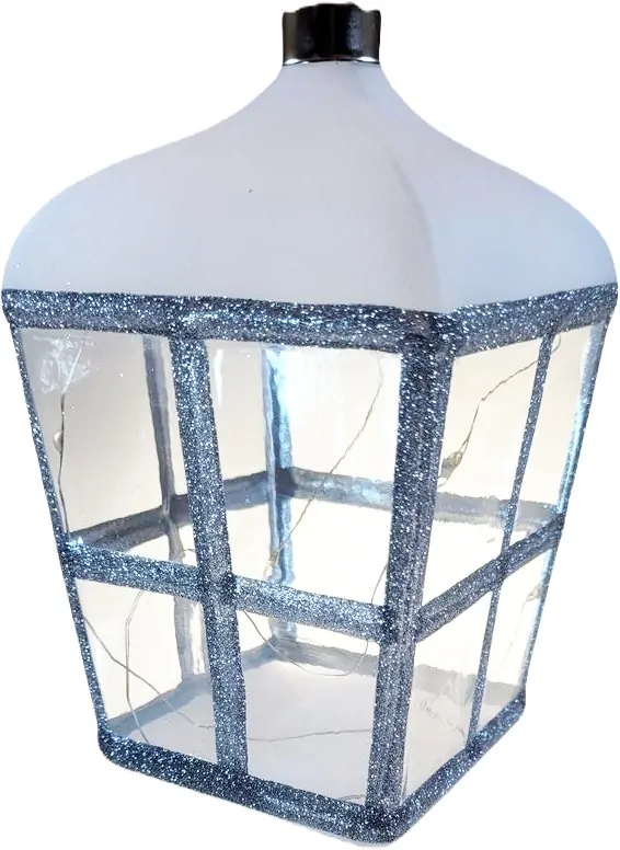 LED lucerna vitráž / STŘÍBRNÝ DEKOR / 17cm / 1ks