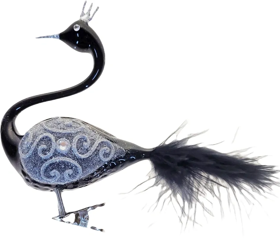 labuť s korunkou / 11cm / ČERNÝ LESK / 2ks