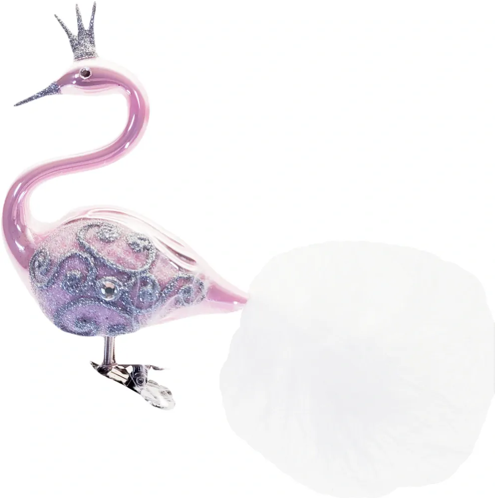labuť s korunkou / 11cm / RŮŽOVÝ PORCELÁN / 2ks