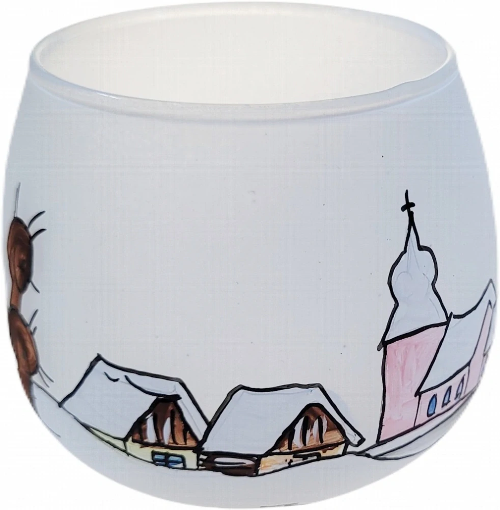 sklenička svícen / Staročeská zima / 8,5cm / 1ks