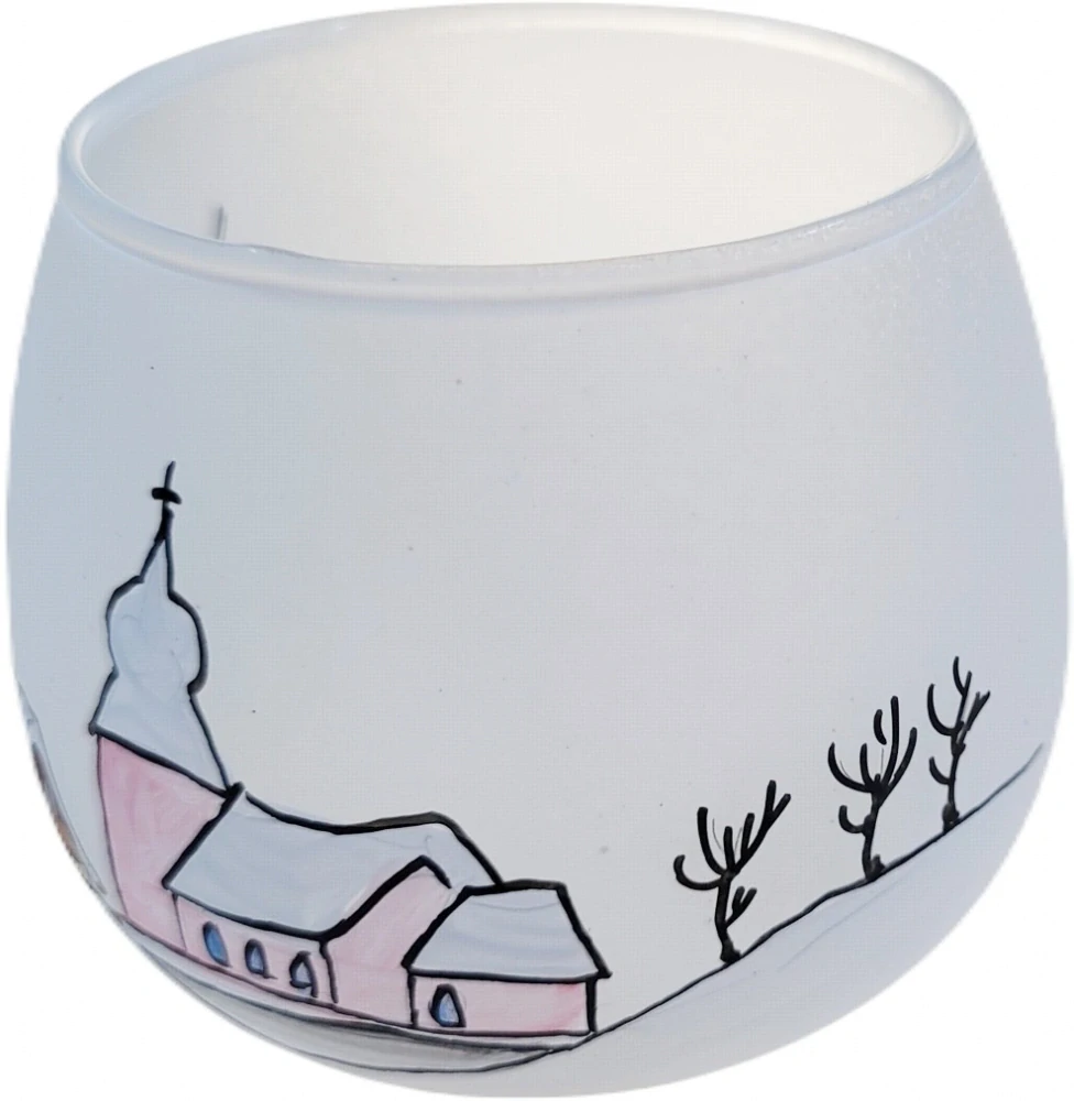 sklenička svícen / Staročeská zima / 8,5cm / 1ks