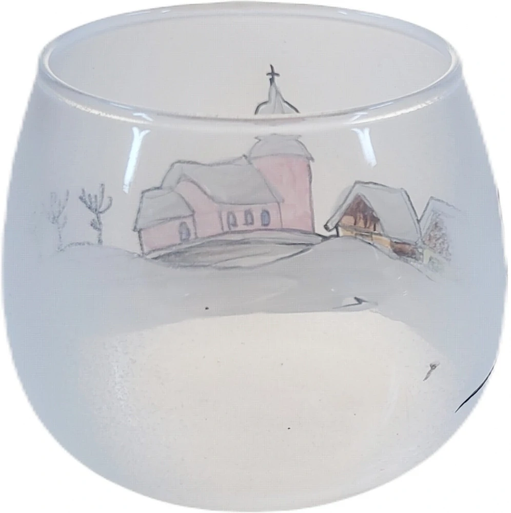 sklenička svícen / Staročeská zima / 8,5cm / 1ks