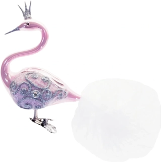 labuť s korunkou / 11cm / RŮŽOVÝ PORCELÁN / 2ks