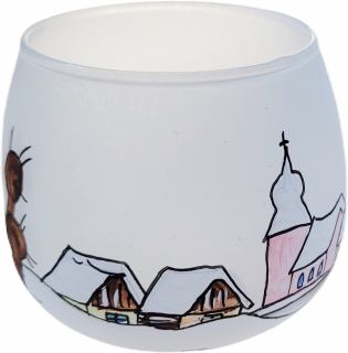 sklenička svícen / Staročeská zima / 8,5cm / 1ks